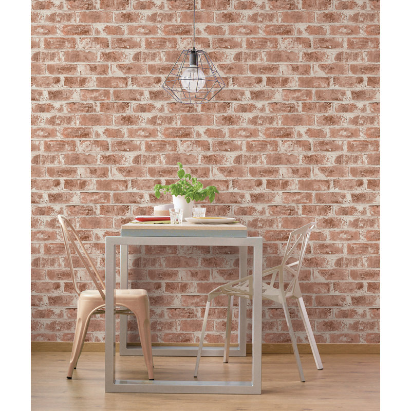 Warehouse Brick 1m x 52cm Semi-Gloss Wallpaper Roll, Red