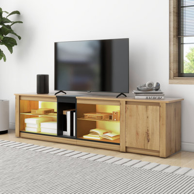 Meuble télé moderne pour téléviseur de 80 po ou moins, console multimédia avec rangement multifonctionnel, centre de divertissement avec lumière DEL, meuble télé pour le salon, chambre à coucher