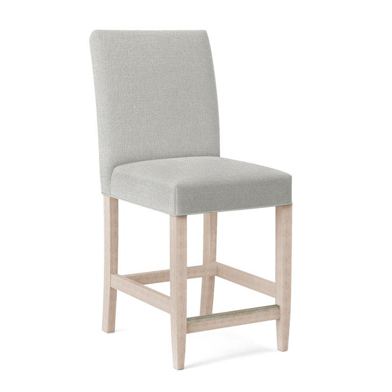 Manhattan Upholstered Stool with Solid Wood Frame, Bisque Finish, White Performance Fabric; 0851-94