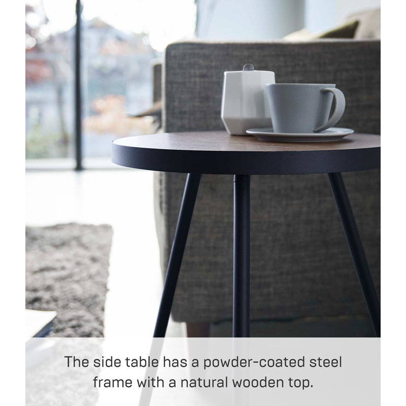 Black Round Wood and Metal Minimalist Side Table