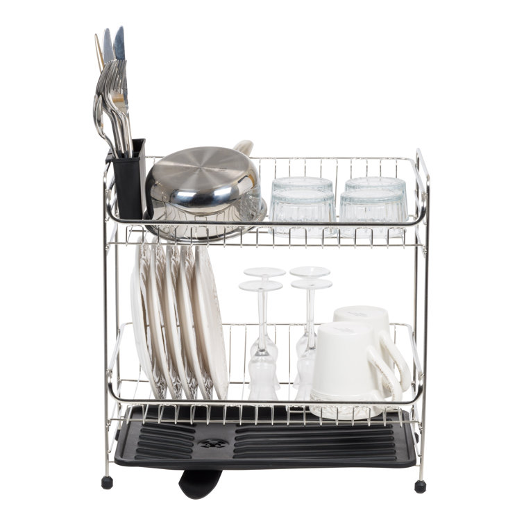 SAYZH Dish Drying Rack, Over The Sink Dish Drying Rack Adjustable from 199 to 34 Inches, 2 Tier Dish Rack with Utensil Cup Holder Sink Caddy, Stainless S
