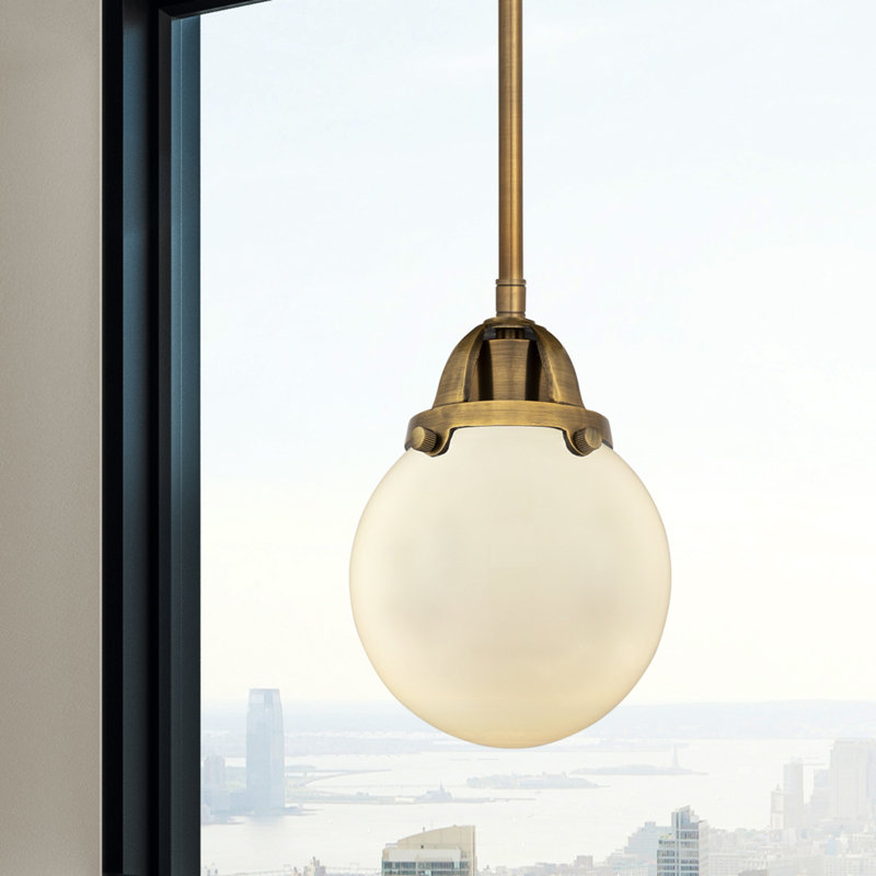 Luminaire suspendu sphère 1 lumière Lorri, Laiton brossé, Blanc mat, Ampoule non incluse