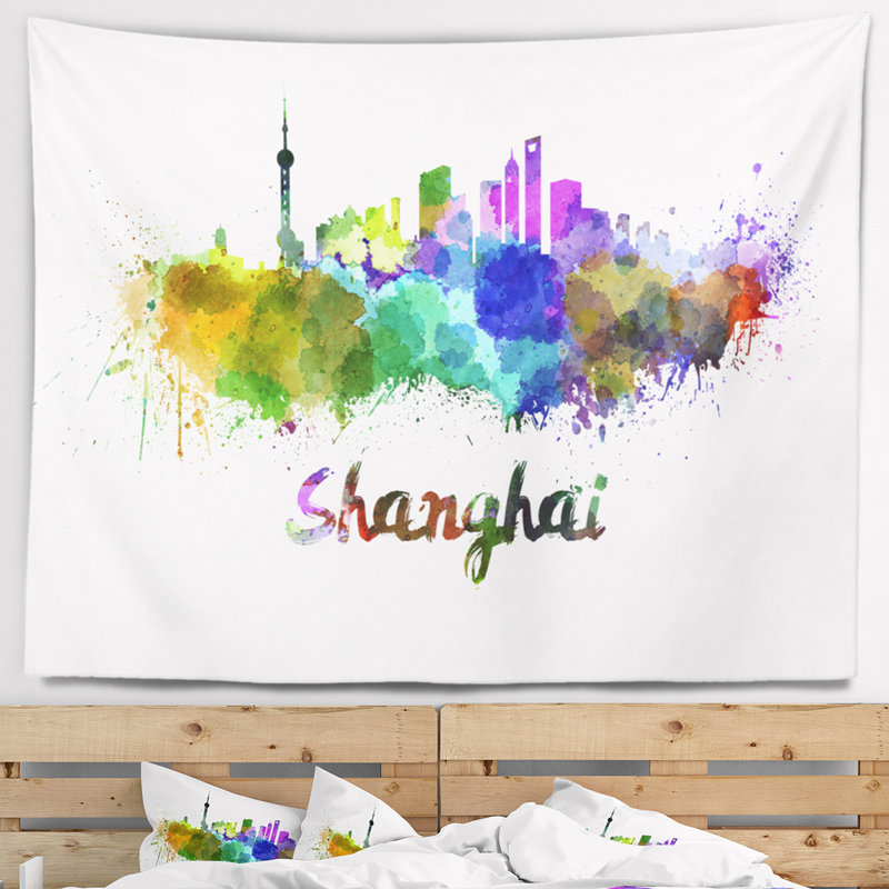 Tapisserie de shanghai skyline Cityscape, H 32 po x l 39 po