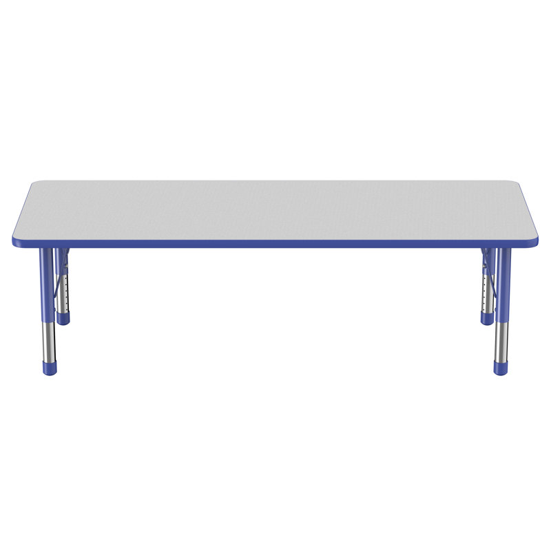 Table d'activité rectangulaire à hauteur réglable en forme de T, 30 po x 72 po, Gris/Bleu/Noir, Épais