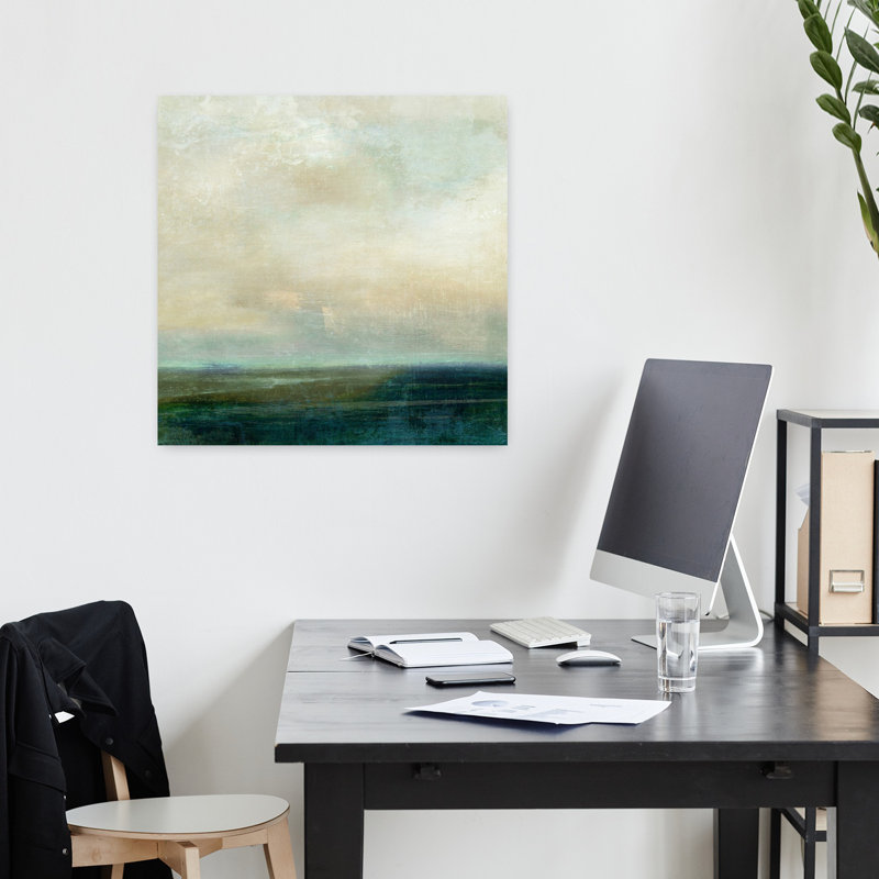 Art de paysage côtier abstrait mer d'émeraude, H 18 po x l 18 po