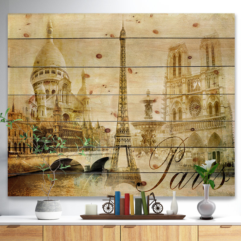 Paysage urbain «Old Beautiful Paris», impression, H 30 po x l 40 po x P 1,5 po, Bois