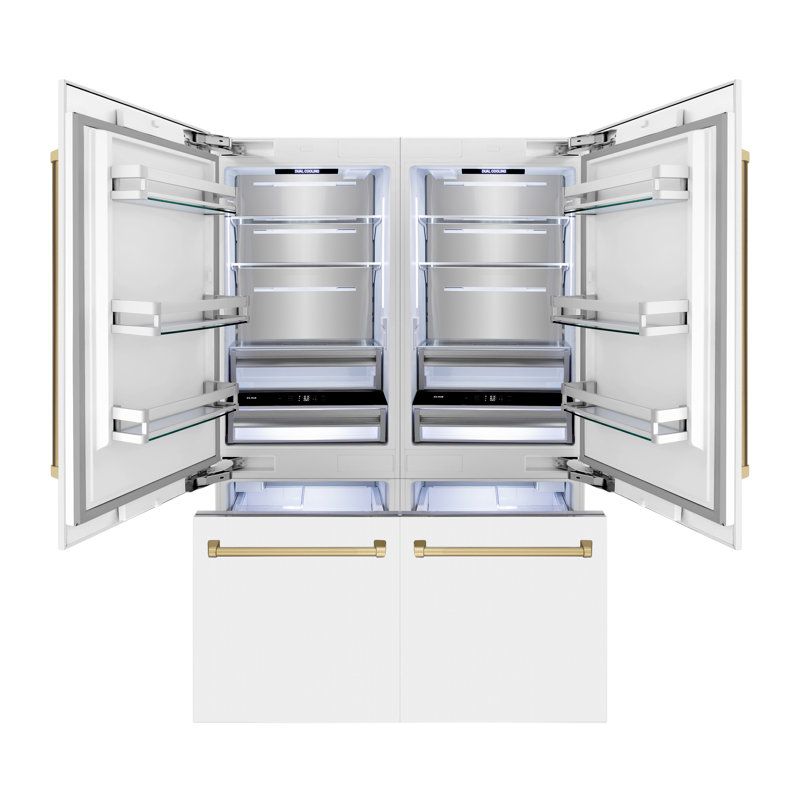 ZLINE 60 in. Built-In Refrigerator w/ Water Dispensers & Ice Makers, Champagne Bronze, White Matte
