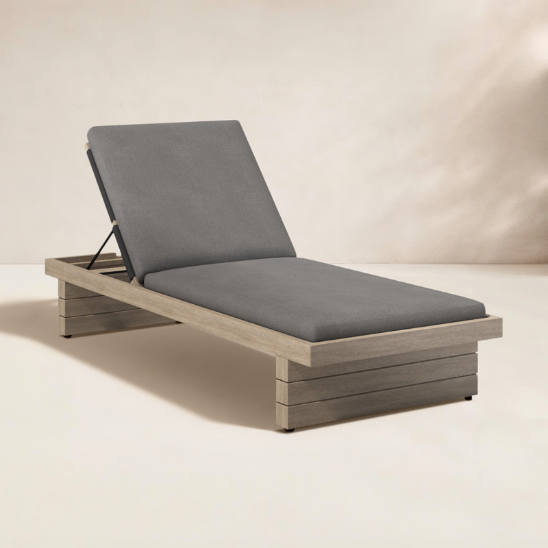 Leroy Outdoor Teak Chaise Lounge, Charcoal, Brown