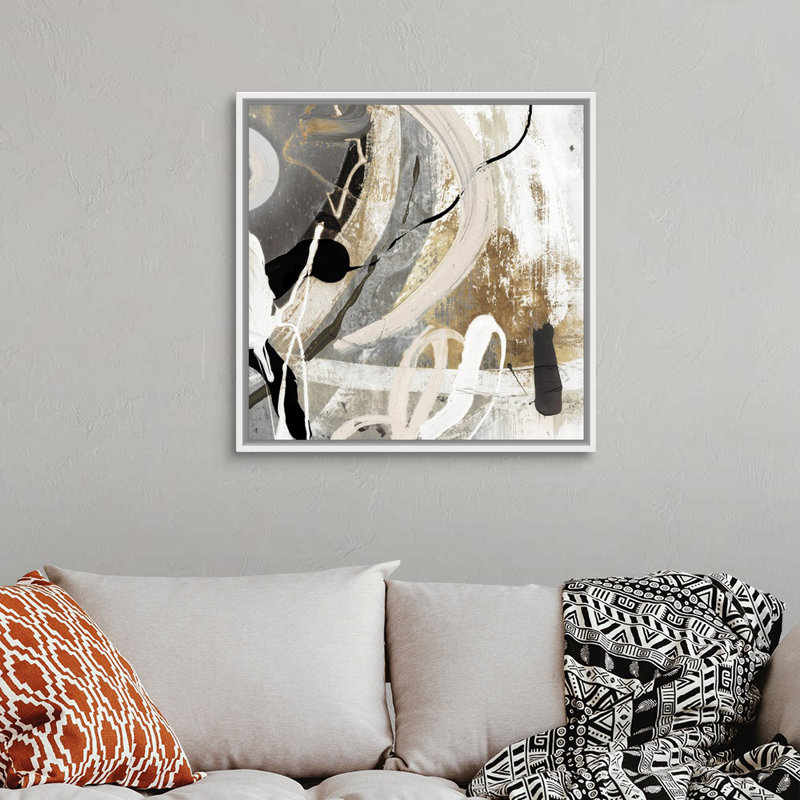 Tangled III - peinture sur toile, Toile avec cadre flottant, H 31,25 po x l 31,25 po, Blanc