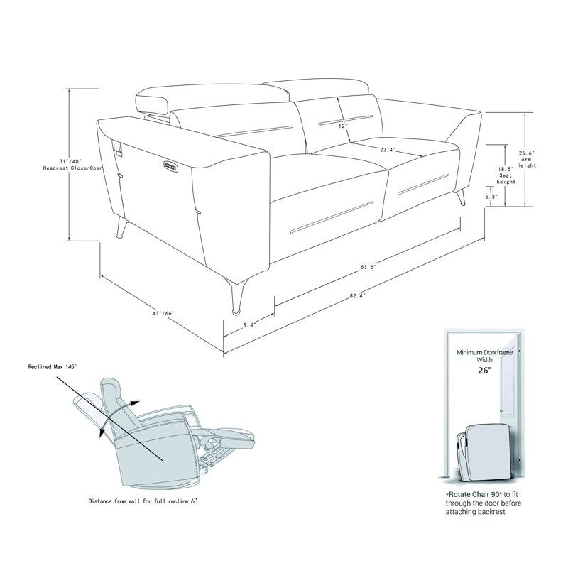 Canapé en cuir italien avec fauteuil inclinable Global United, Beige Leather