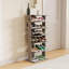 Range-chaussures, range-chaussures à 7 niveaux avec crochets, tour à chaussures d'entrée, 12 à 14 paires de chaussures, range-chaussures vertical, range-chaussures vertical, assemblage facile, économie d'espace, gris rustique-1053722288