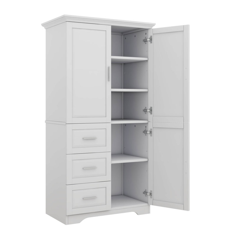 Tall And Spacious Storage Cabinet Including Drawers And Doors, White