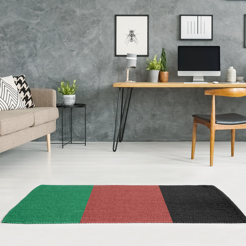 Tapis vert rayé/doré/noir zone, Rectangle 7 pi x 5 pi