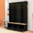 Wood Hall Tree with APP-Controlled LED Strip, Hooks, Flip-Down Cabinets and Shelves-96354808