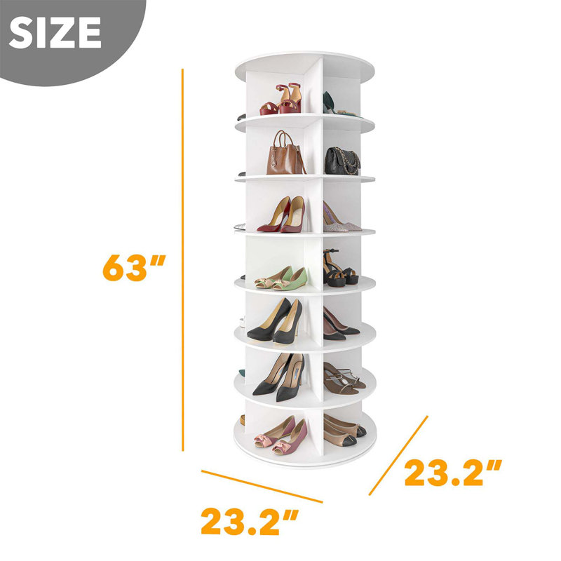 7-tier Rotating Shoe Rack Tower, 360° Spinning Shoe Organizer Carousel, Vertical Shoe Display For Closet Storage, Holds 28+ Pairs (white)