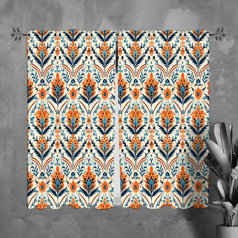 Rideaux de fenêtre indiens Batik drapés orange, L 20 po x L 82 po