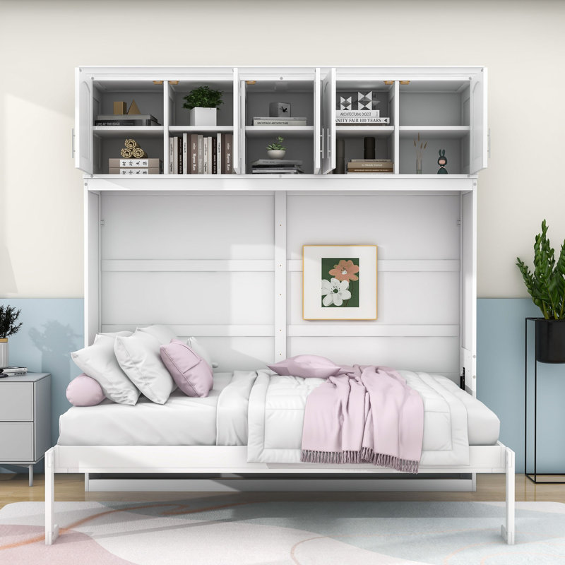 Lit escamotable multifonctionnel avec lattes et tablettes Arrabella, Complète, Blanc