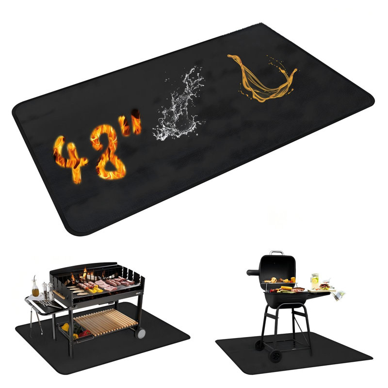 Tapis sous-grill 48 po x 30 po pour barbecue extérieur, tapis de barbecue extérieur ignifuge et résistant à la chaleur double face, tapis de protection pour patio, cour, dessus de table