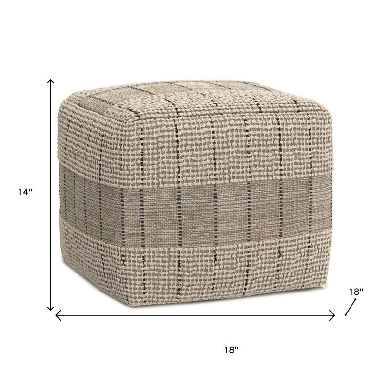 Pouf ottoman géométrique en jute et coton gris et beige de 45 cm