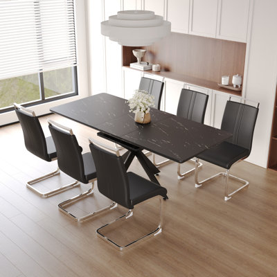 62.4" extendable 78.15" dining Table Set for 6-8 Person for Dining Room,C-shaped Tube Soft padded armless dining chair and Very large Dining Room Tabl