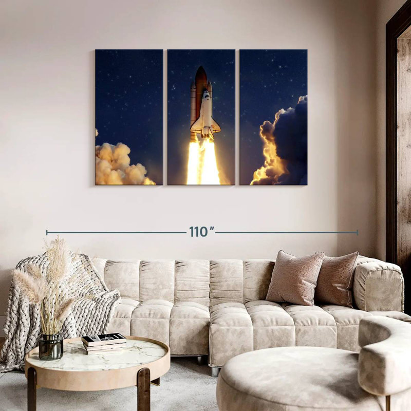 Lancement d'une fusée à travers les nuages, H 48 po x l 74 po