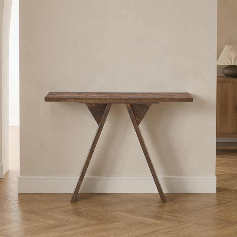 Console Mid-Century avec base en V, Noyer, Noyer, Noyer