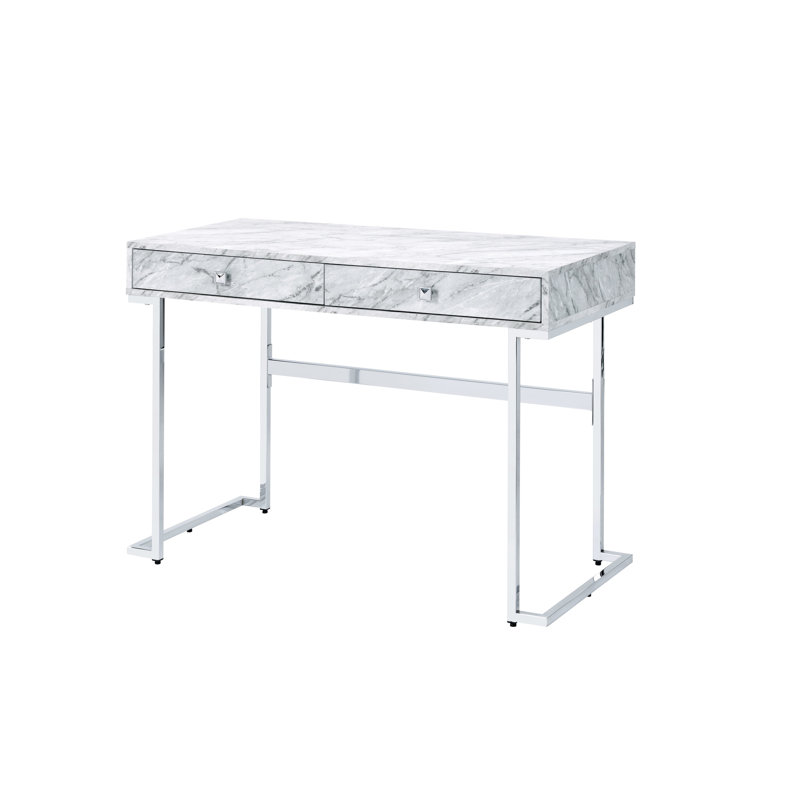 Bureau blanc en faux marbre avec rails et rangement