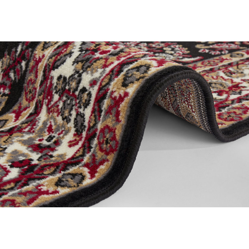 Zabul Tufted Black/Pink/Red Rug, Runner 80cm x 250cm
