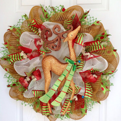 Christmas Wreath with Glittering Reindeer