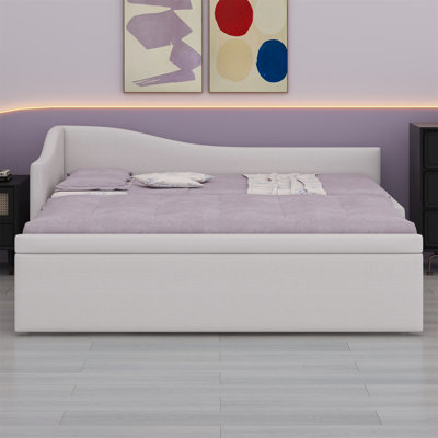 Upholstered L-Shaped Daybed With Pop Up Trundle