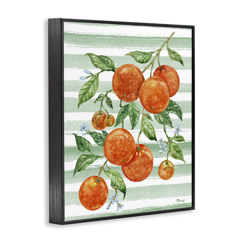 Vigne juteuse orange et rayures, estampe numérique, design par Paul Brent, H 14 po x l 11 po, Giclée encadrée noir minuit