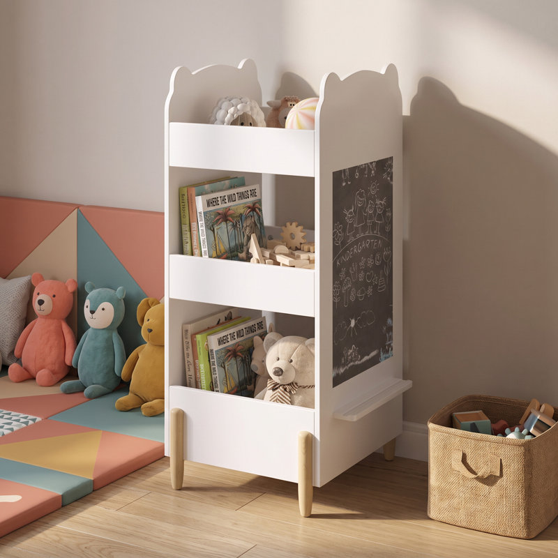Bibliothèque pour enfants en forme d'ours avec tableau noir et rangement à 3 niveaux