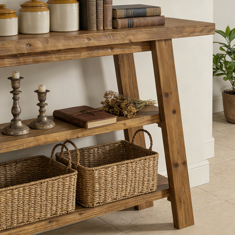 Console en bois massif 47,24 "à 3 niveaux, Brun