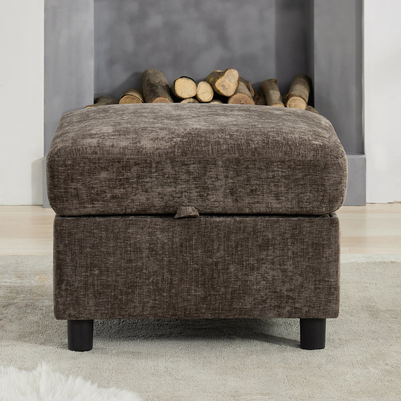 25.6” Wide Square Storage Ottoman Module For Modular Sectional Sofa, Chenille, Brown Chenille