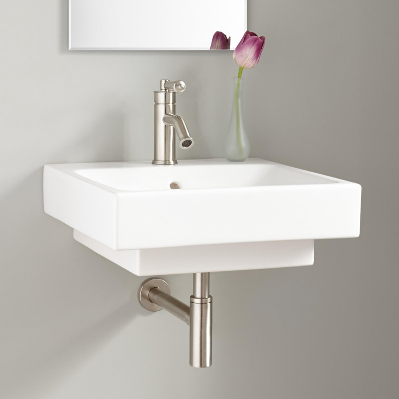 19" Stoddert White Porcelain Rectangular Wall Mount Bathroom Sink with Overflow