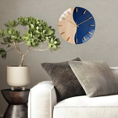 12" Round Tempered Glass Wall Clock with Silent Quartz Movement