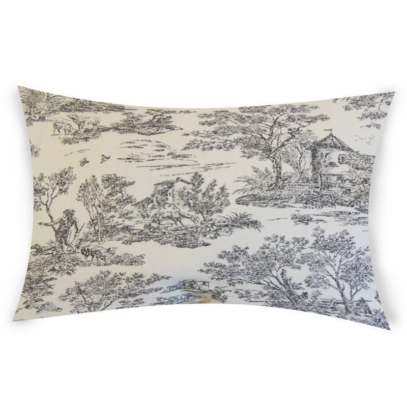 Toile Feather Reversible Throw Pillow, Gray, 12" x 18"