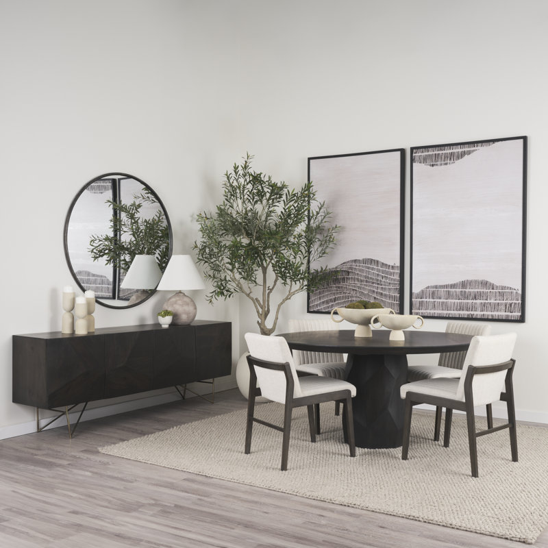 Ab Round Solid Wood Dining Table, Dark Gray