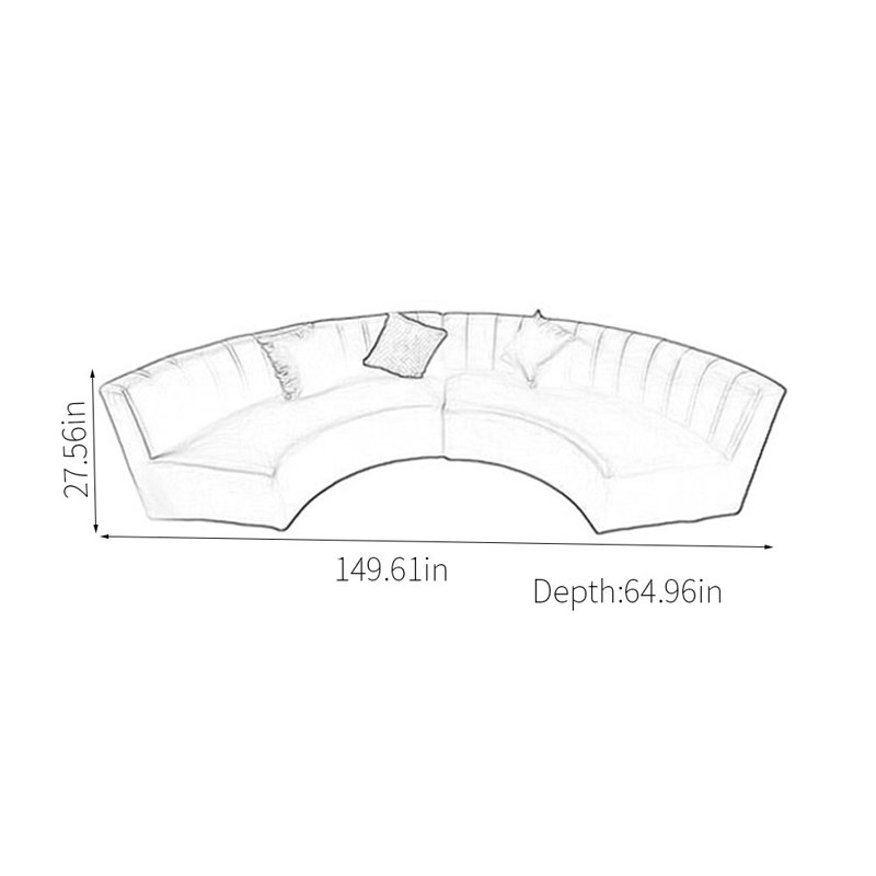 Canapé noir à arc semi-circulaire, H 27,56 po x l 149,61 po x P 64,1 po, 6