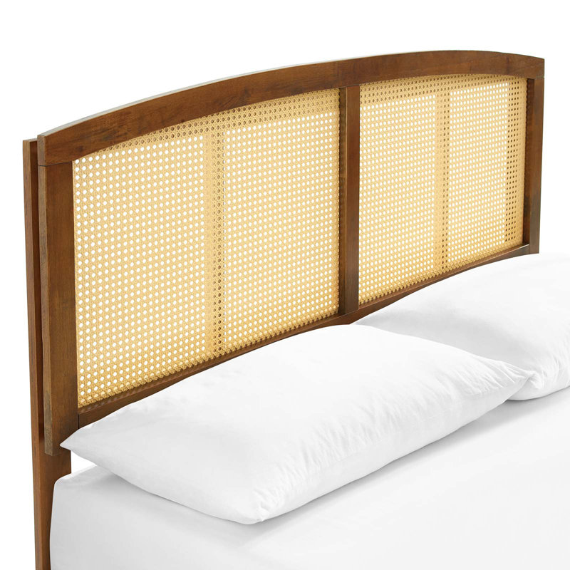 Sierra Cane and Wood Platform Bed with Splayed Legs, Walnut, King