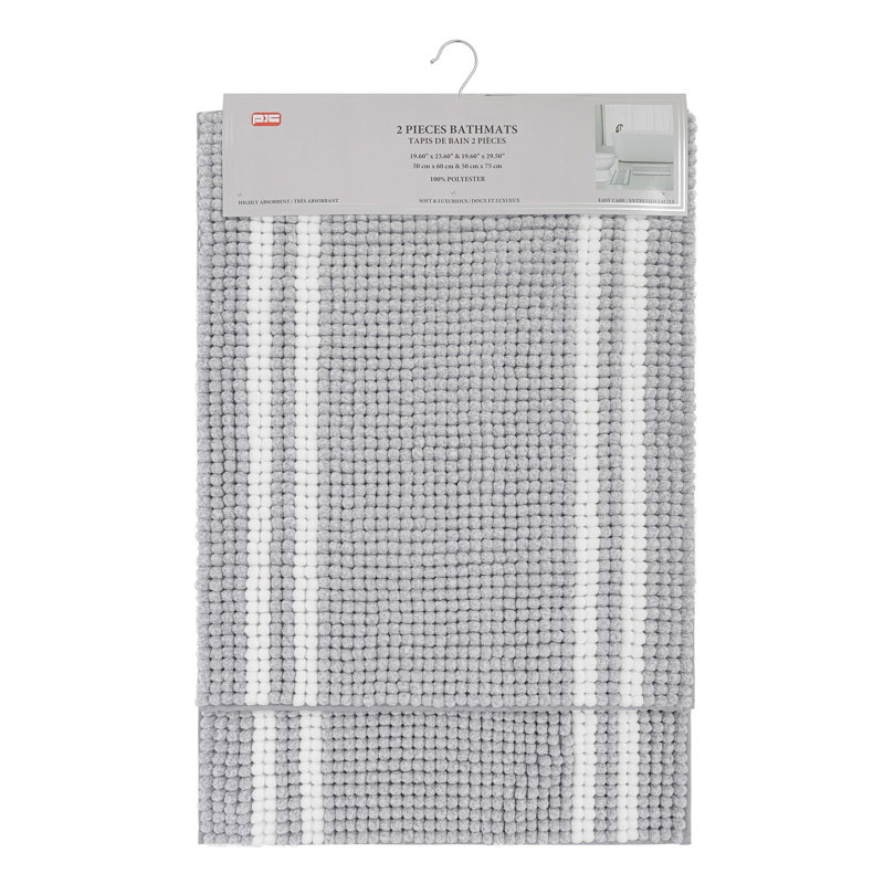 Ensemble de tapis de bain en chenille 2 pièces (50 x 60 + 50 x 75), Gris clair