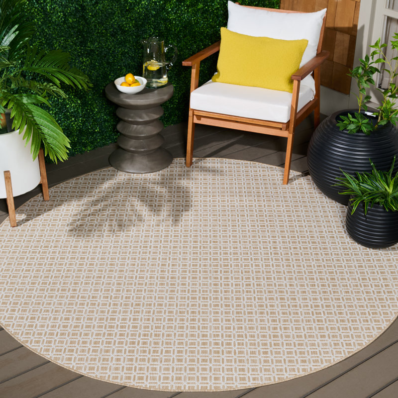 Tapis d'intérieur / extérieur à motif géométrique Terrace 808, Rond 6 pi 7 po