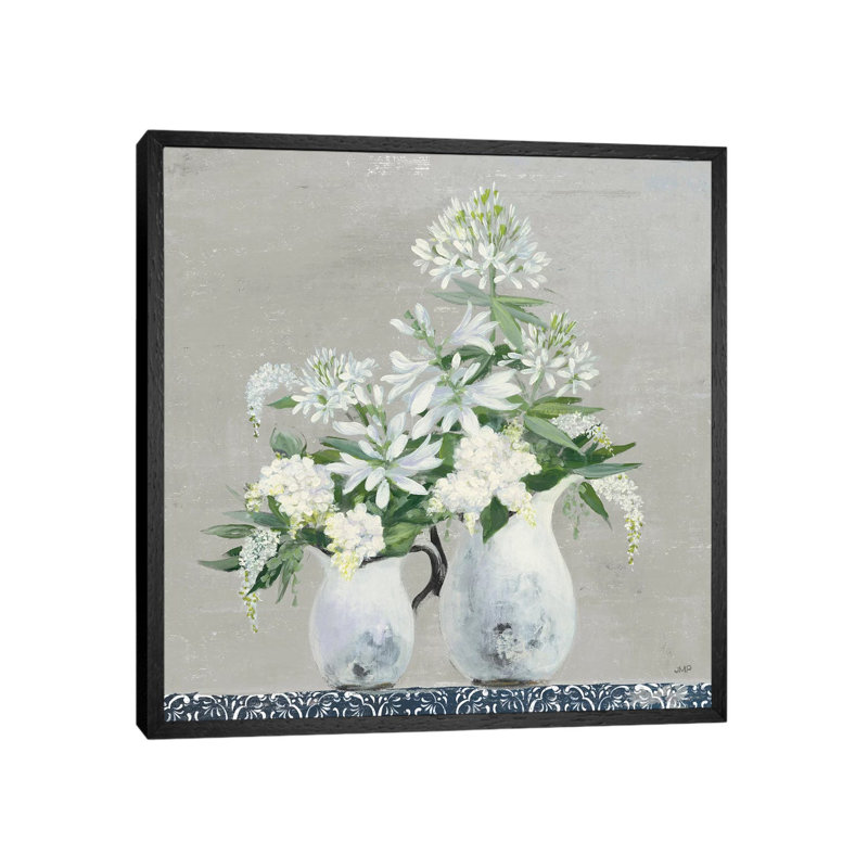 Late Summer Bouquet III With Tile by Julia Purinton - Painting on Canvas, 45.72cm H x 45.72cm W x 3.81cm D, Black Framed