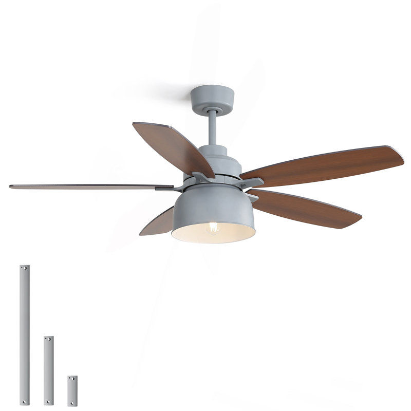 Ventilateur de plafond gris ciment 52 pouces avec lumière, ampoule E26 incluse, télécommande, moteur à courant continu, 5 pales