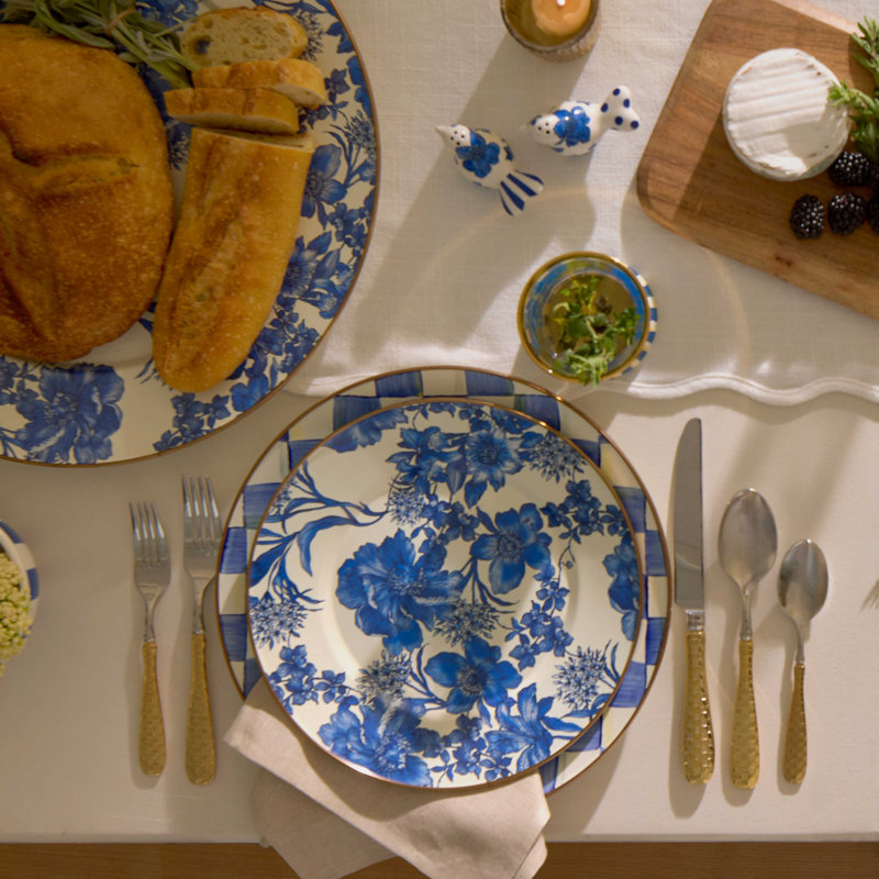 English Garden Enamel Dinner Plate, Blue/White