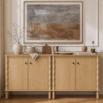 Buffet de 160 cm avec portes à fermeture amortie et rangement dissimulé pour les câbles, chêne