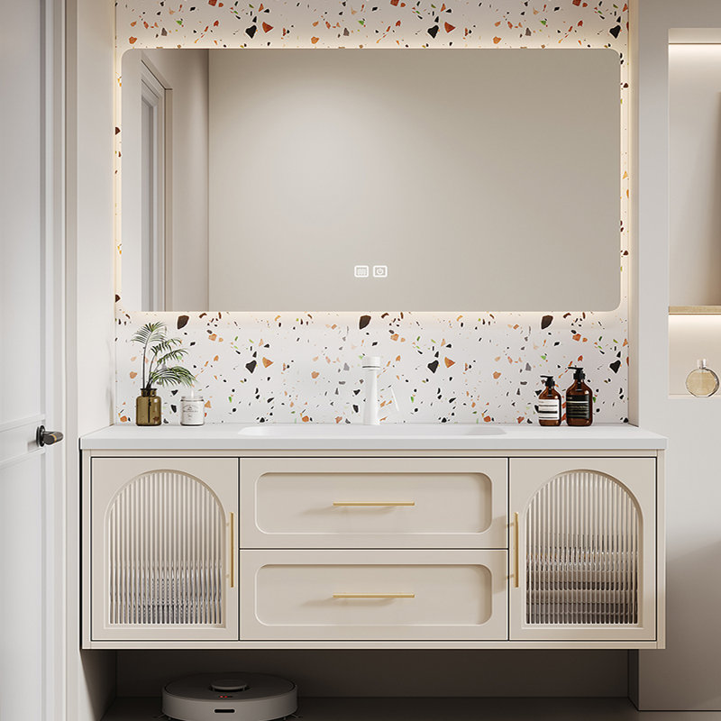 Meuble-lavabo de style crème français, Beige, H 19,7 po x l 59 po x P 21,7 po