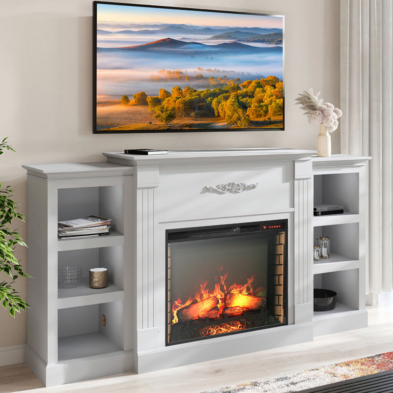 Meuble télé avec foyer électrique pour téléviseur de 65 po ou moins Maranto, Blanc