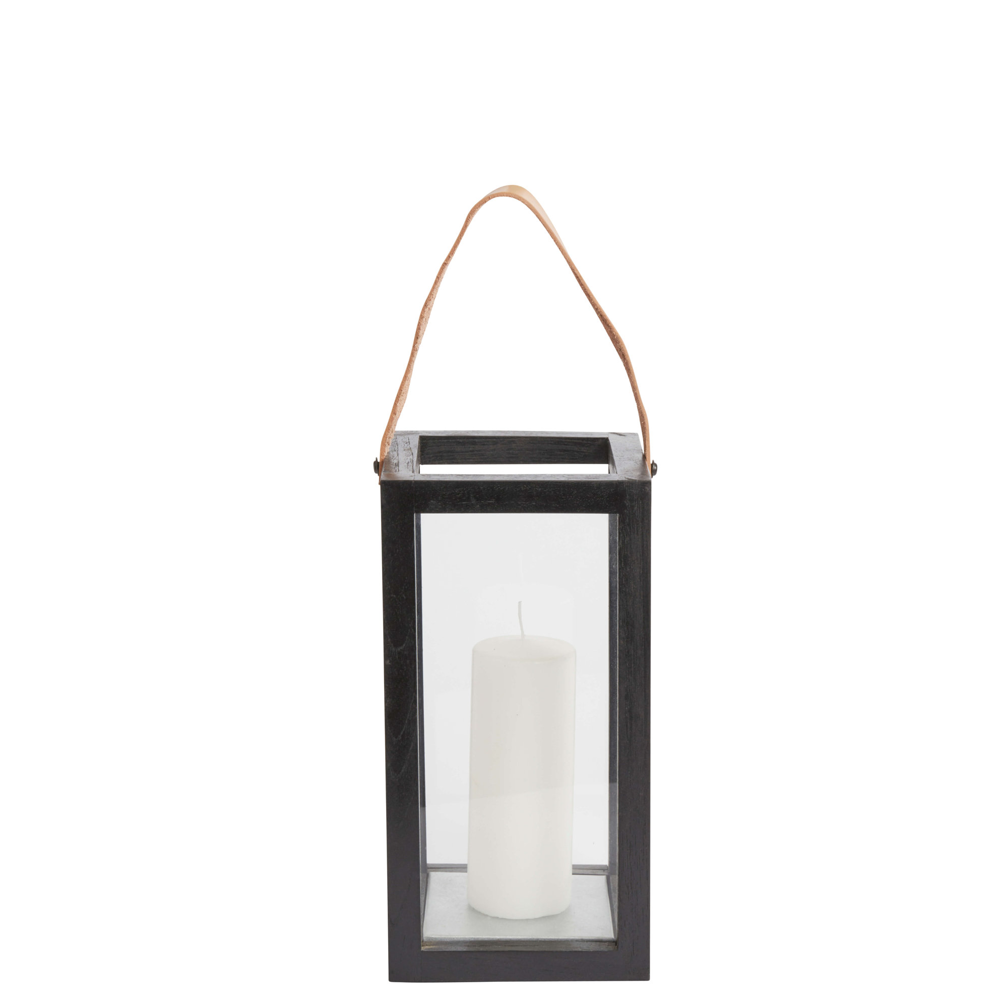 Wood Floor Lantern, Black, 12.6" H x 6.3" W x 6.3" D