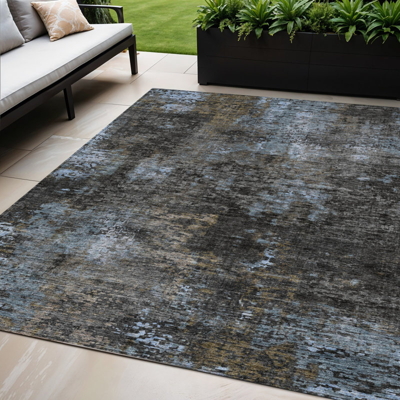 Tapis extérieur lavable abstrait graphite gris anthracite 5 pi x 8 pi